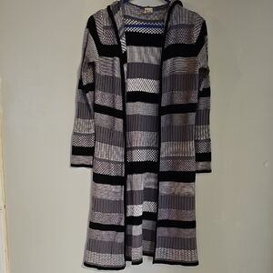 Faded Glory Black and Gray Striped Cardigan Sweater